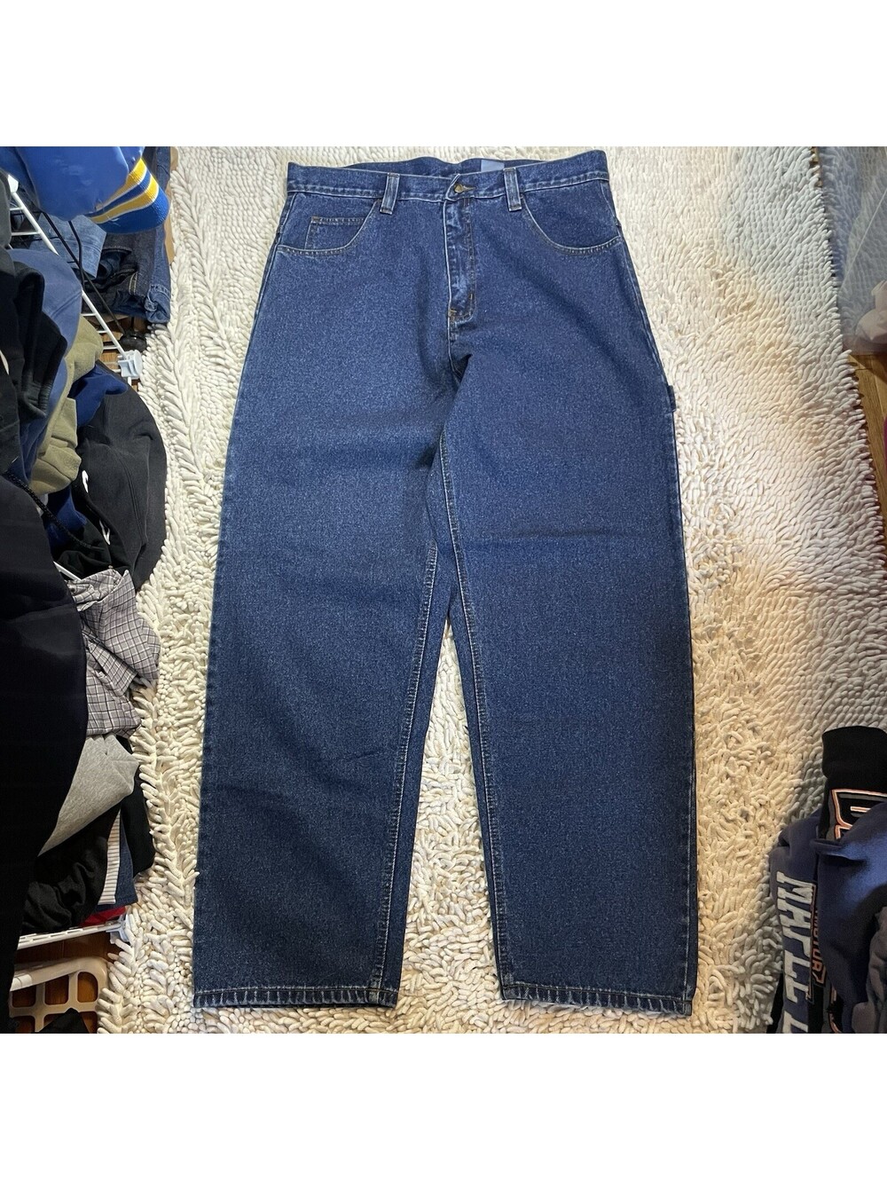 NWT Vintage Tommy Hilfiger Jeans Mens 38x32 Blue Baggy Y2K Denim Carpenter Crest